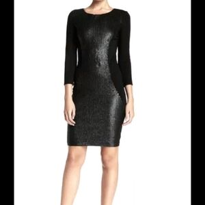 Haute Hippie Black Cotton and Pu Leather Sequin Mini Dress